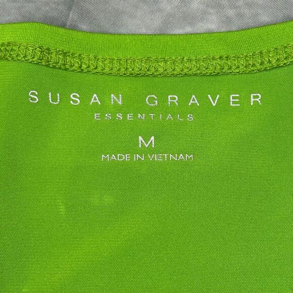 Susan Graver Tank Top W Med Lime Green Floral Lined Office Staple Comfy Travel - Picture 3 of 7